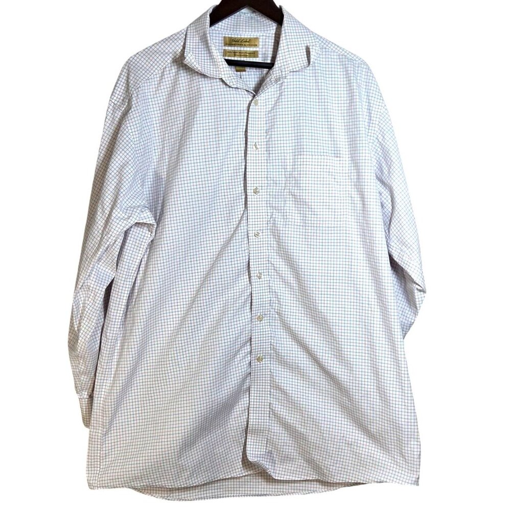 Roundtree & Yorke Gold Label 80s Non-Iron Pinpoint Check Plaid Dress Shirt 16.5